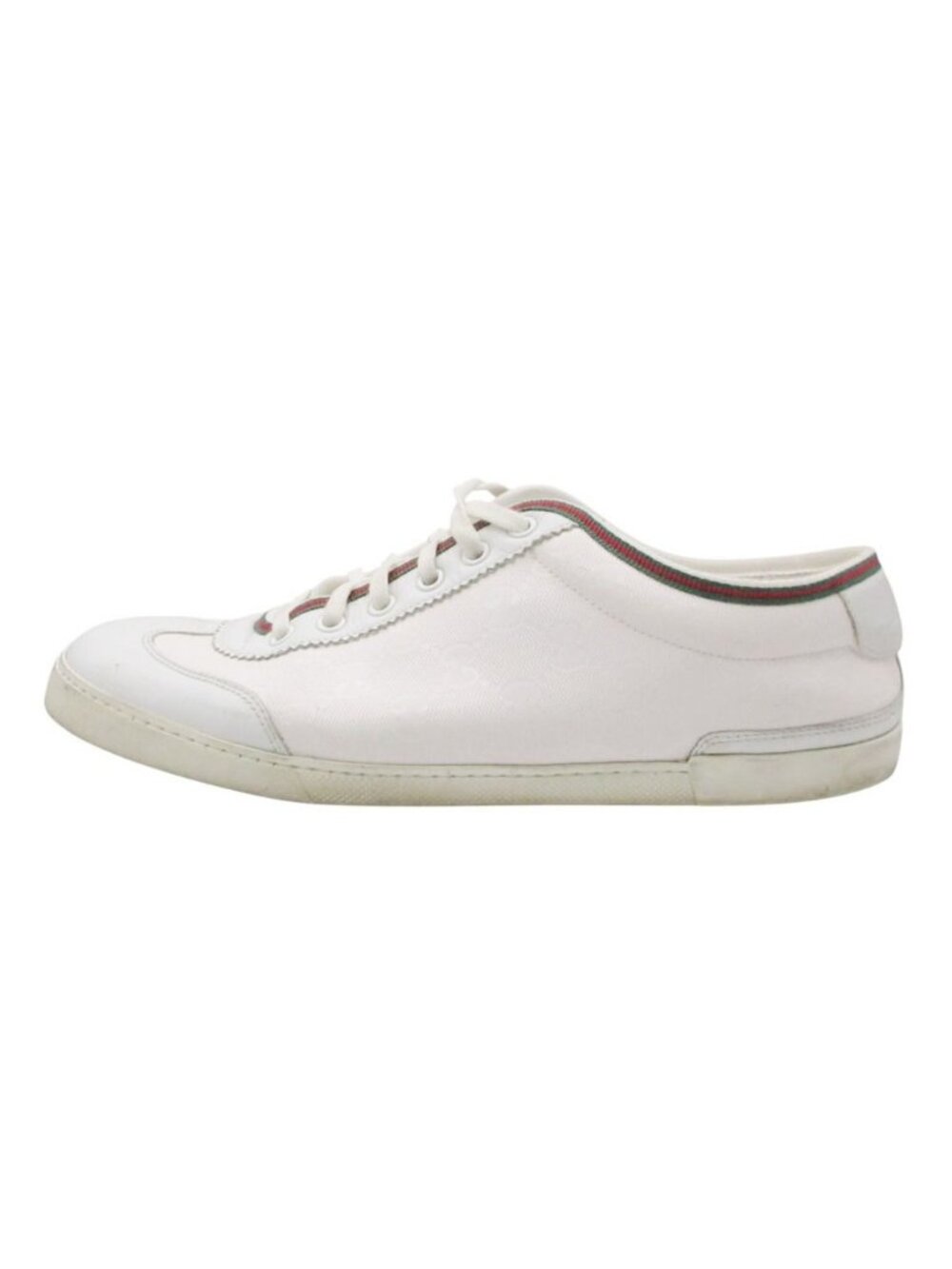 Gucci Sneakers GG Pattern Canvas Web Stripe Low Cut Leather Shoes White 8.5